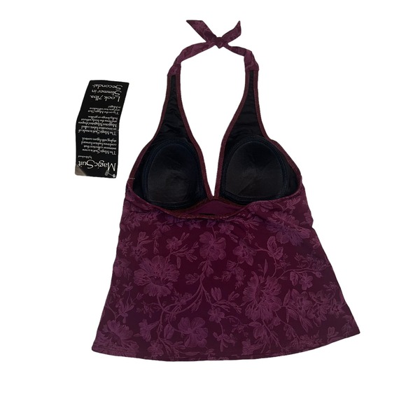 Magic Suit Vintage Women's Purple Floral Sleeveless Halter Neck Tank Top Size 8 - Picture 3 of 6
